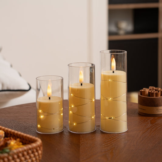 Plastic 50-Piece Flat-Top Cup Wax Bullet String Lights with Remote Control
