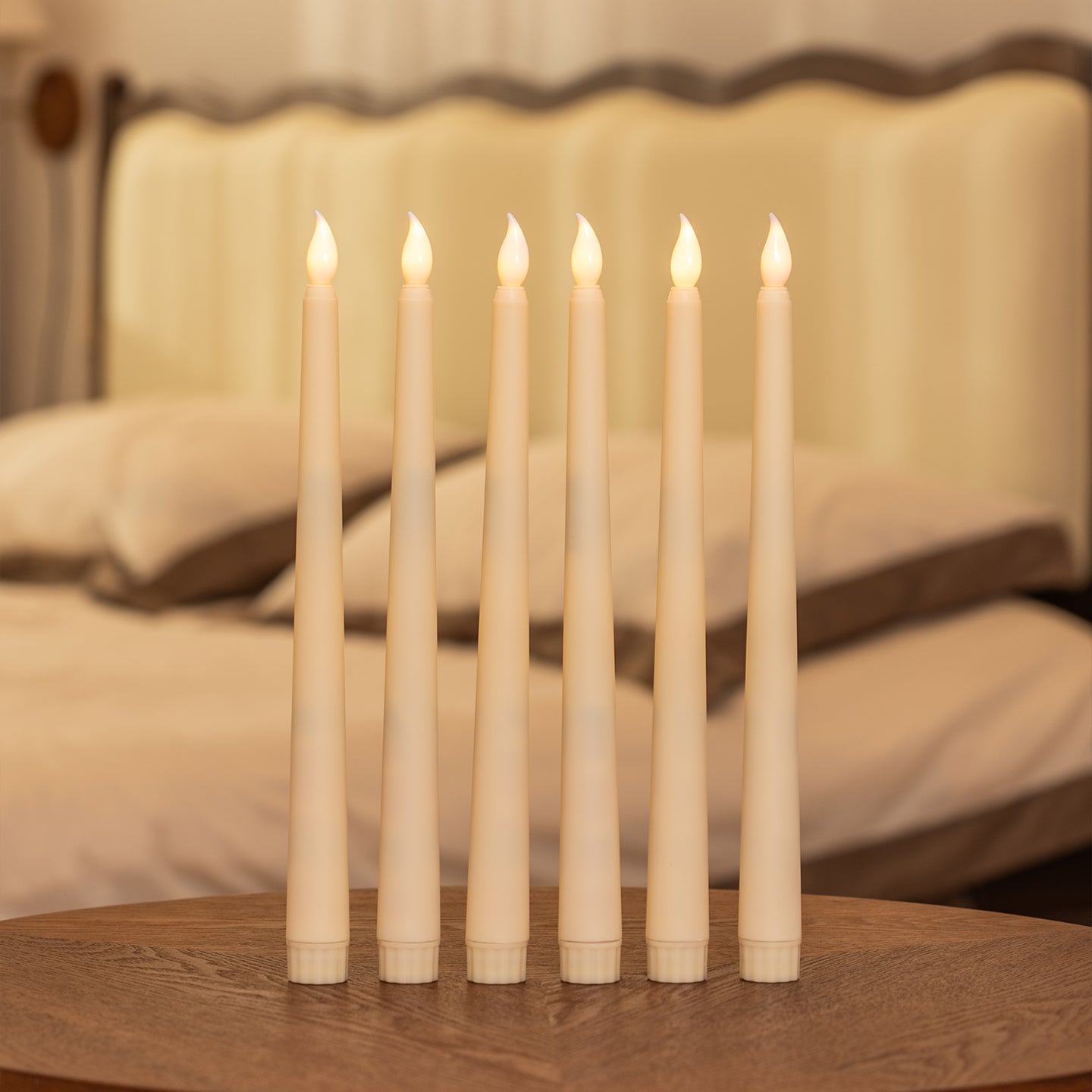 Beige Taper Pillar Candle with Remote Flame Tip