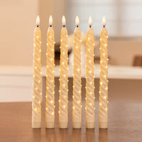 Beige Spiral Pillar Candle, Outer‑Wrapped String Lights Remote Flame Tip