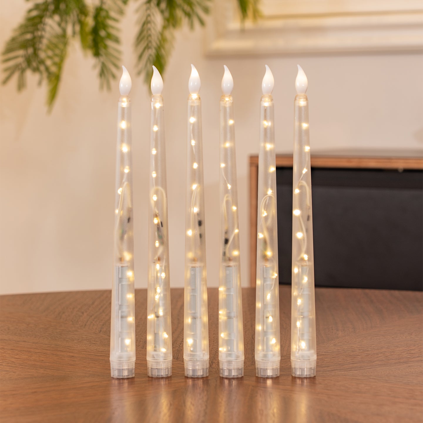 Clear Taper Pillar LED Candle, String Lights Remote Flame Tip