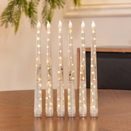 Clear Taper Pillar LED Candle, String Lights Remote Flame Tip