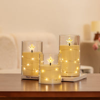 75mm Flat‑Top Plastic Votive Candle, String Lights Remote Star‑Shaped Flame Tip