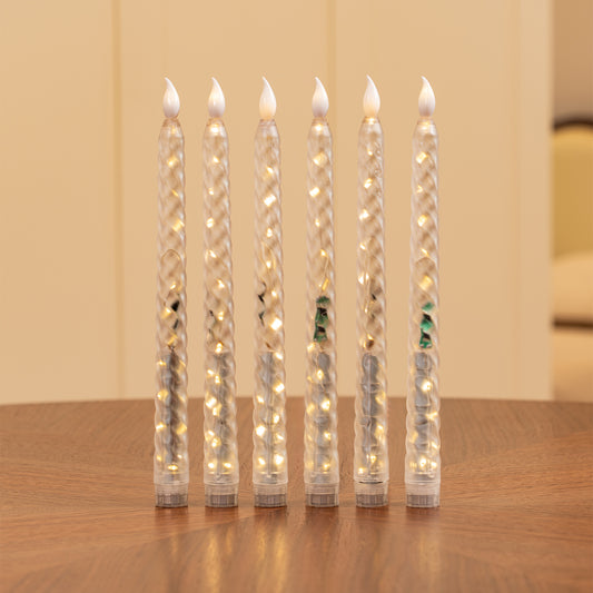Clear Spiral Pillar Candle, String Lights Remote Flame Tip