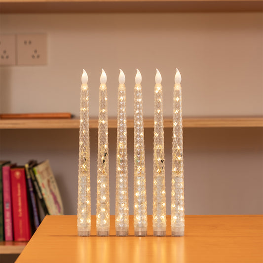 Diamond‑Textured Clear Pillar Candle, String Lights Remote Flame Tip