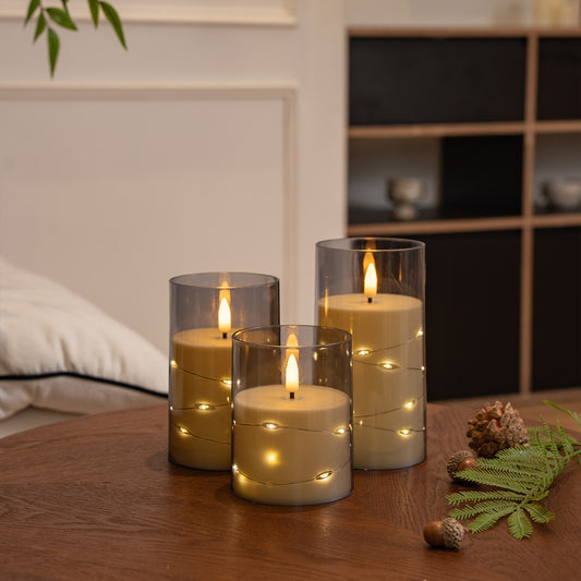 Plastic 75 flat-bottomed cup, wax-gray bullet-shaped lamp string, remote control model