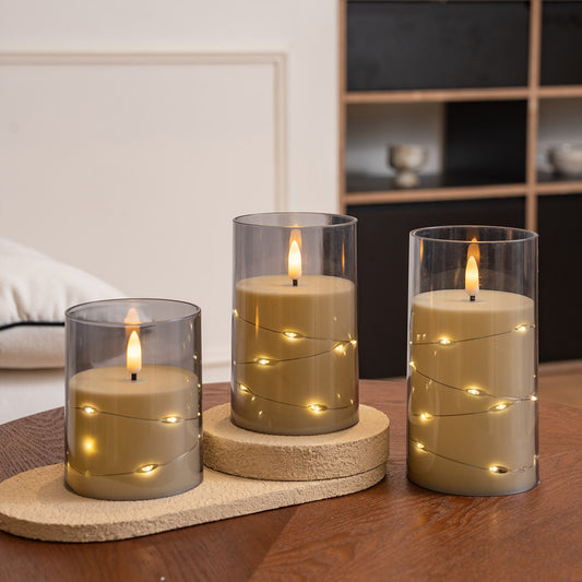 Plastic 75 flat-bottomed cup, wax-gray bullet-shaped lamp string, remote control model