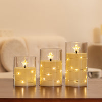 75mm Flat‑Top Plastic Votive Candle, String Lights Remote Star‑Shaped Flame Tip