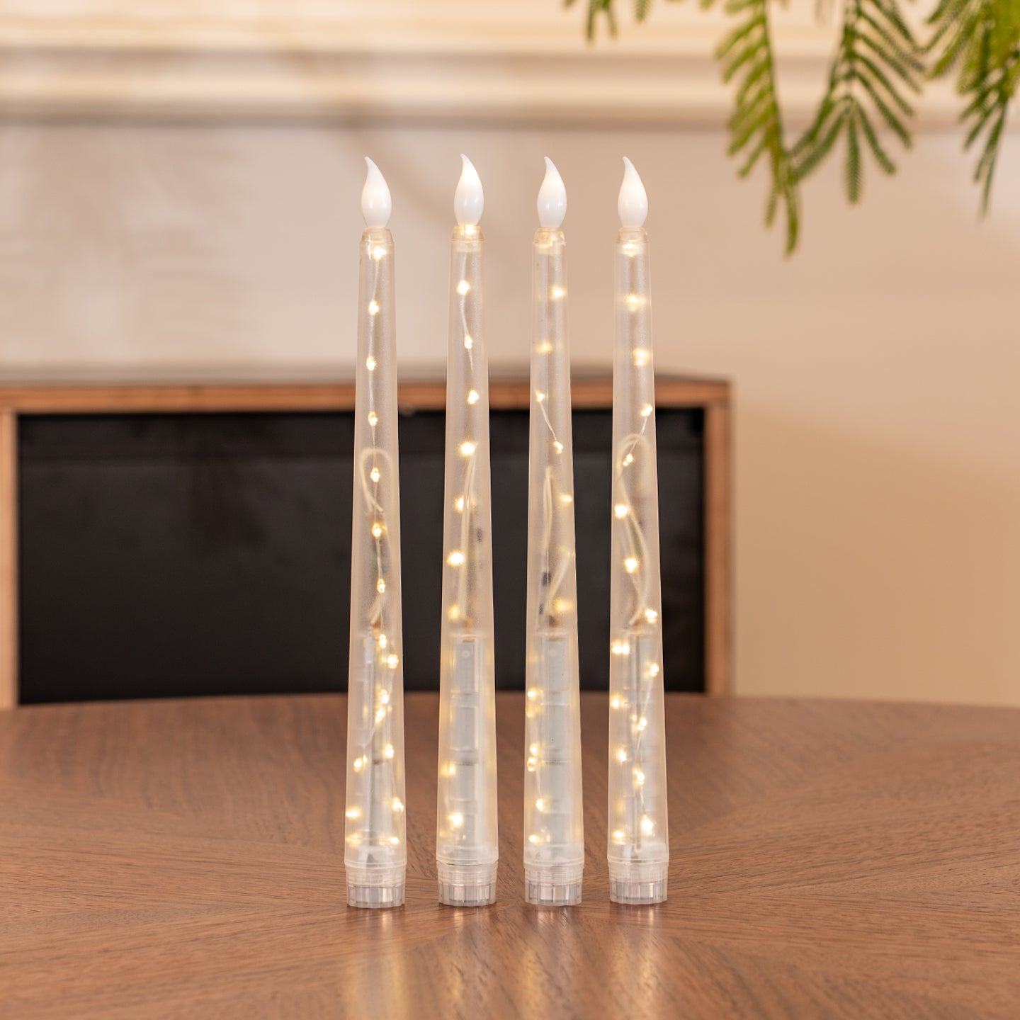 Clear Taper Pillar LED Candle, String Lights Remote Flame Tip