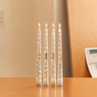 Diamond‑Textured Clear Pillar Candle, String Lights Remote Flame Tip
