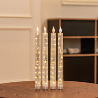 Clear Gear‑Textured Pillar Candle, String Lights Remote Flame Tip