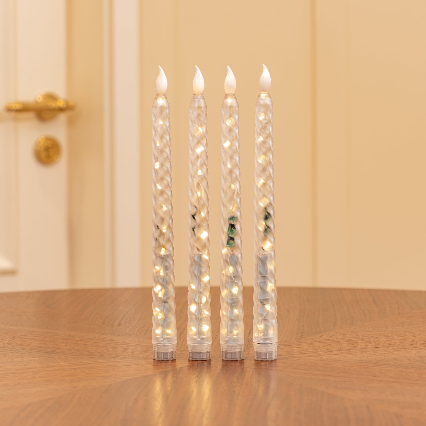 Clear Spiral Pillar Candle, String Lights Remote Flame Tip