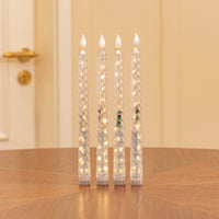 Clear Spiral Pillar Candle, String Lights Remote Flame Tip