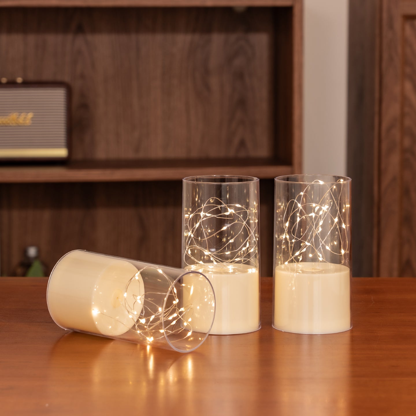 75mm Flat‑Top Plastic Votive Candle, Star Lights