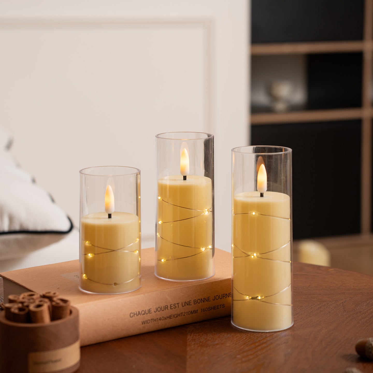 Plastic 50-Piece Flat-Top Cup Wax Bullet String Lights with Remote Control