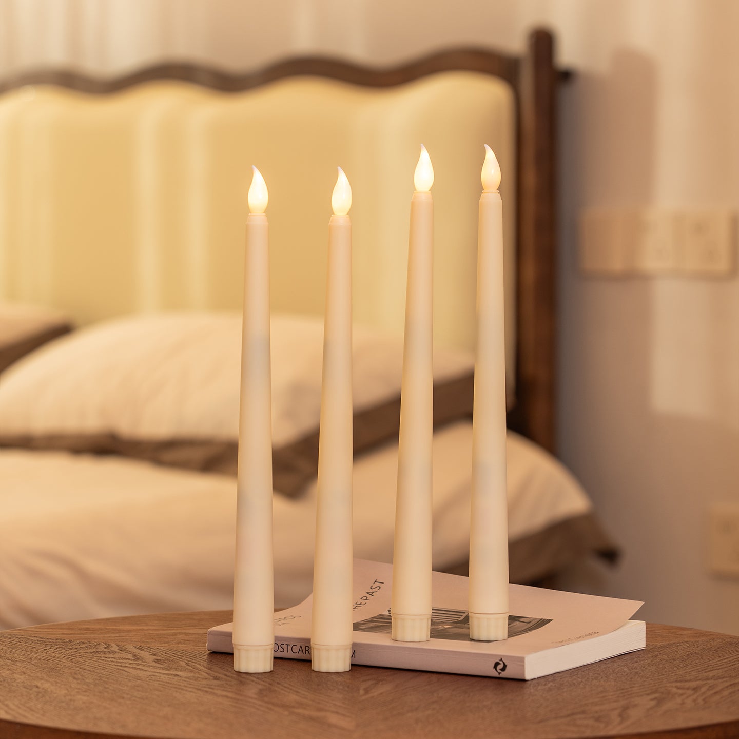 Beige Taper Pillar Candle with Remote Flame Tip