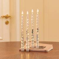 Clear Spiral Pillar Candle, String Lights Remote Flame Tip