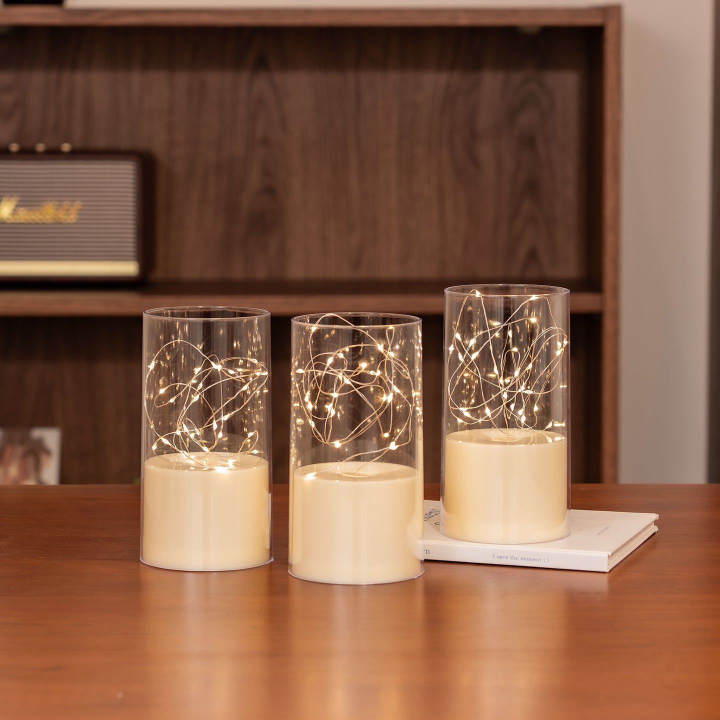 75mm Flat‑Top Plastic Votive Candle, Star Lights