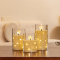 75mm Flat‑Top Plastic Votive Candle, String Lights Remote Star‑Shaped Flame Tip