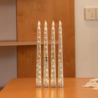 Diamond‑Textured Clear Pillar Candle, String Lights Remote Flame Tip
