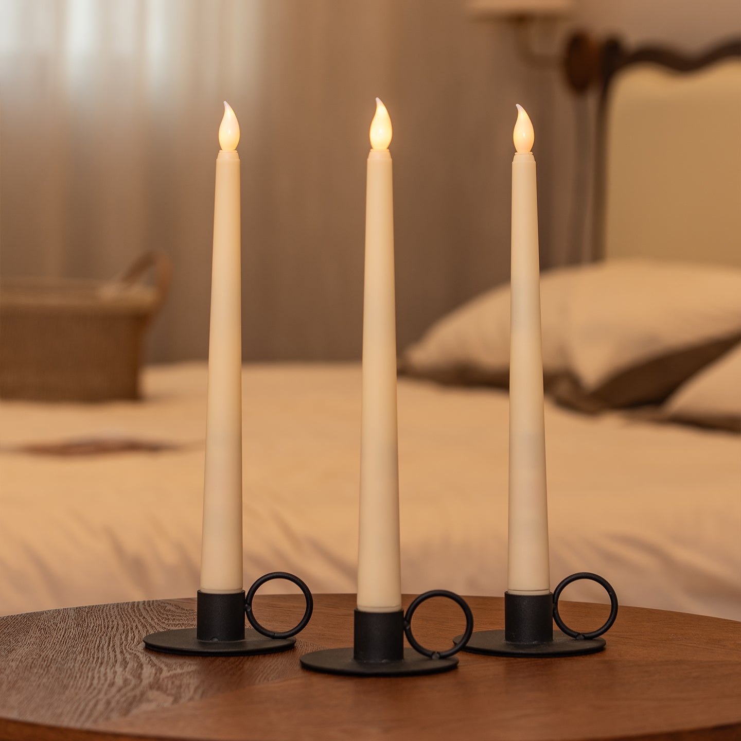 Beige Taper Pillar Candle with Remote Flame Tip