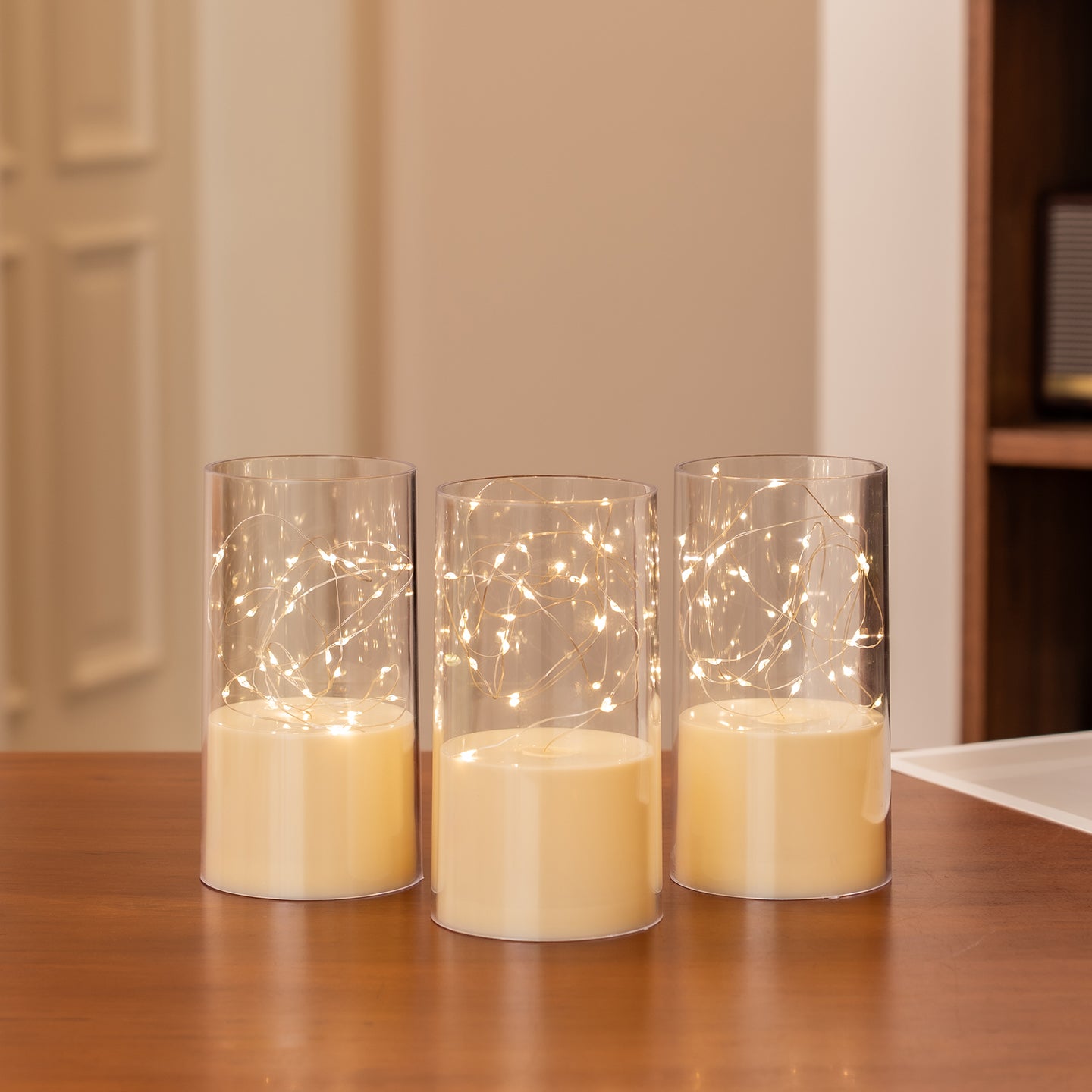 75mm Flat‑Top Plastic Votive Candle, Star Lights