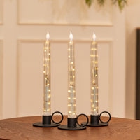Clear Gear‑Textured Pillar Candle, String Lights Remote Flame Tip