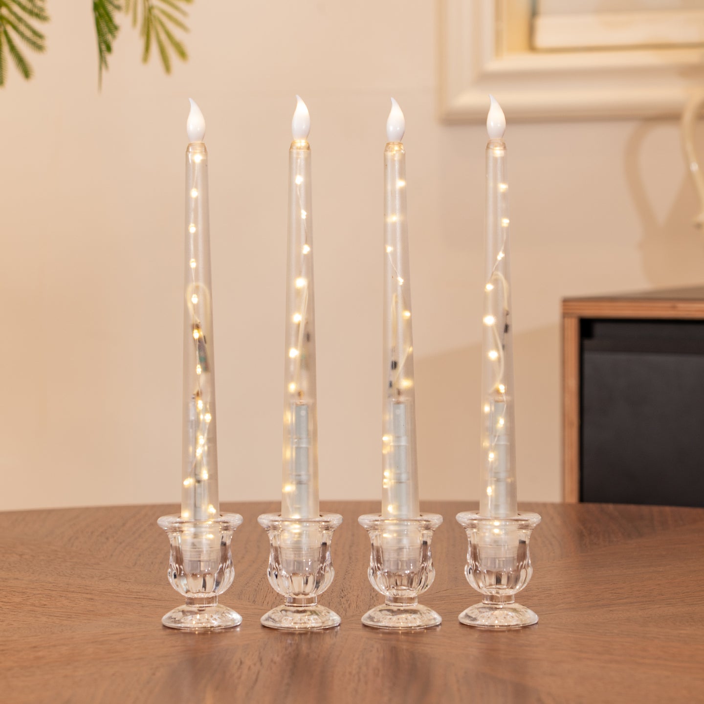 Clear Taper Pillar LED Candle, String Lights Remote Flame Tip