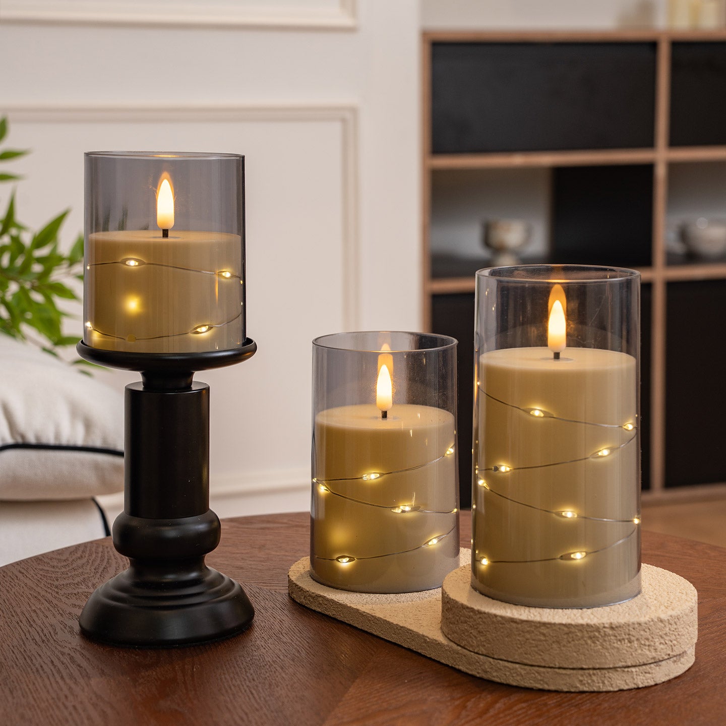 Plastic 75 flat-bottomed cup, wax-gray bullet-shaped lamp string, remote control model