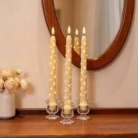 Beige Spiral Pillar Candle, Outer‑Wrapped String Lights Remote Flame Tip