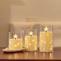 75mm Flat‑Top Plastic Votive Candle, String Lights Remote Star‑Shaped Flame Tip