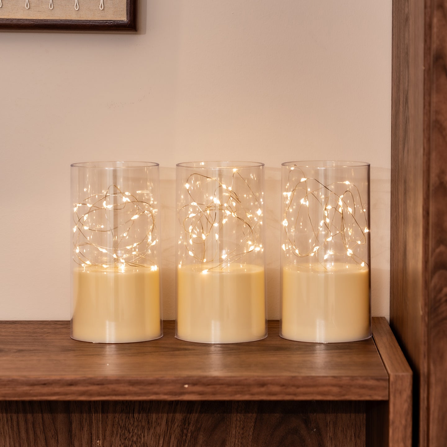 75mm Flat‑Top Plastic Votive Candle, Star Lights