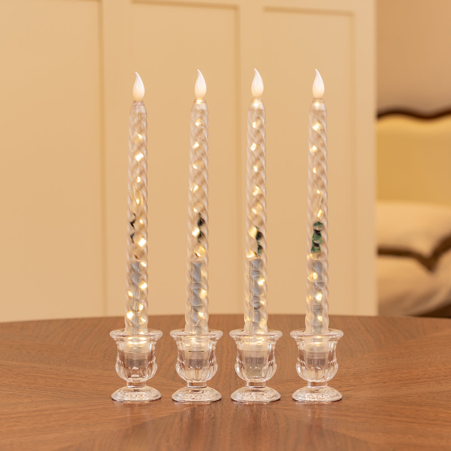 Clear Spiral Pillar Candle, String Lights Remote Flame Tip
