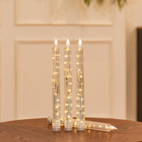 Clear Gear‑Textured Pillar Candle, String Lights Remote Flame Tip