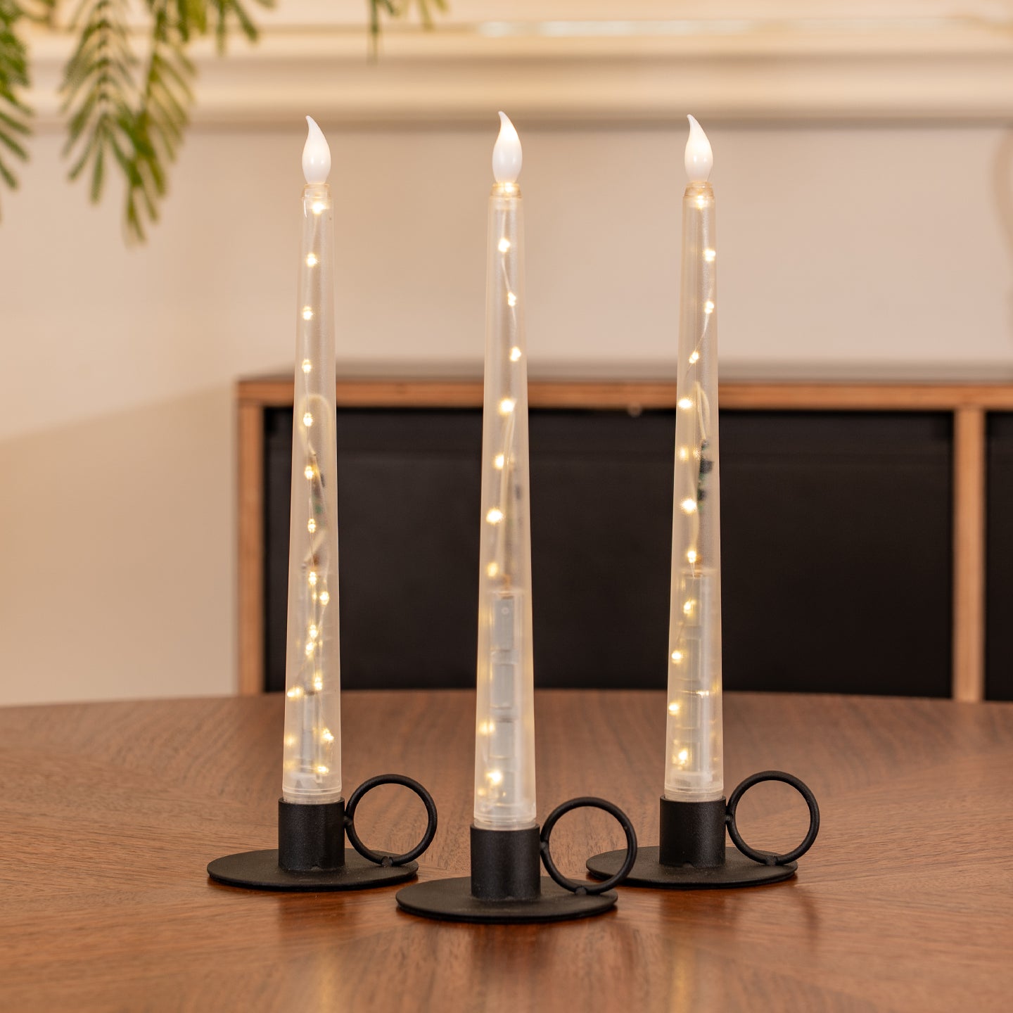 Clear Taper Pillar LED Candle, String Lights Remote Flame Tip