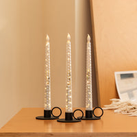 Diamond‑Textured Clear Pillar Candle, String Lights Remote Flame Tip