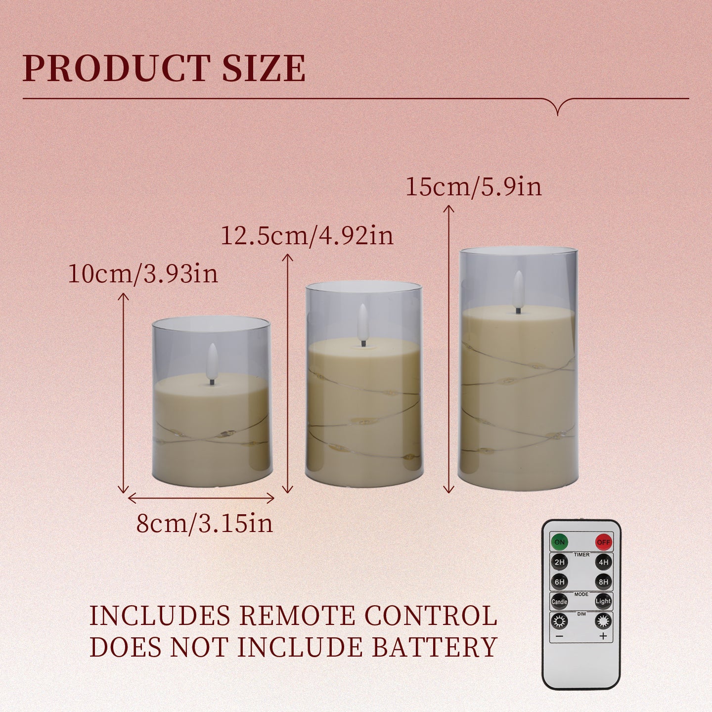 Plastic 75 flat-bottomed cup, wax-gray bullet-shaped lamp string, remote control model