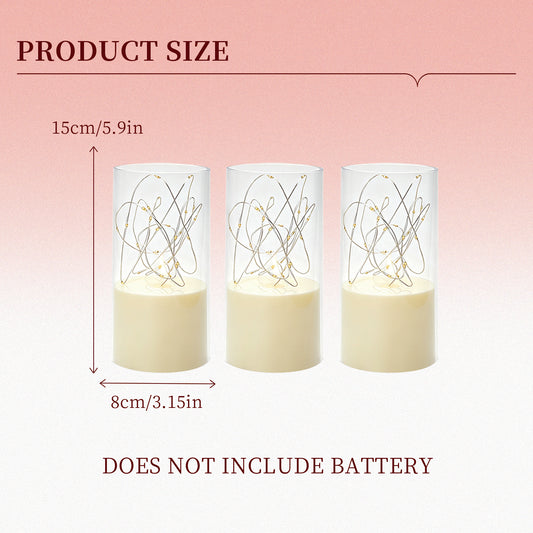3pcs 75mm Flat‑Top Plastic Votive Candle, Star Lights
