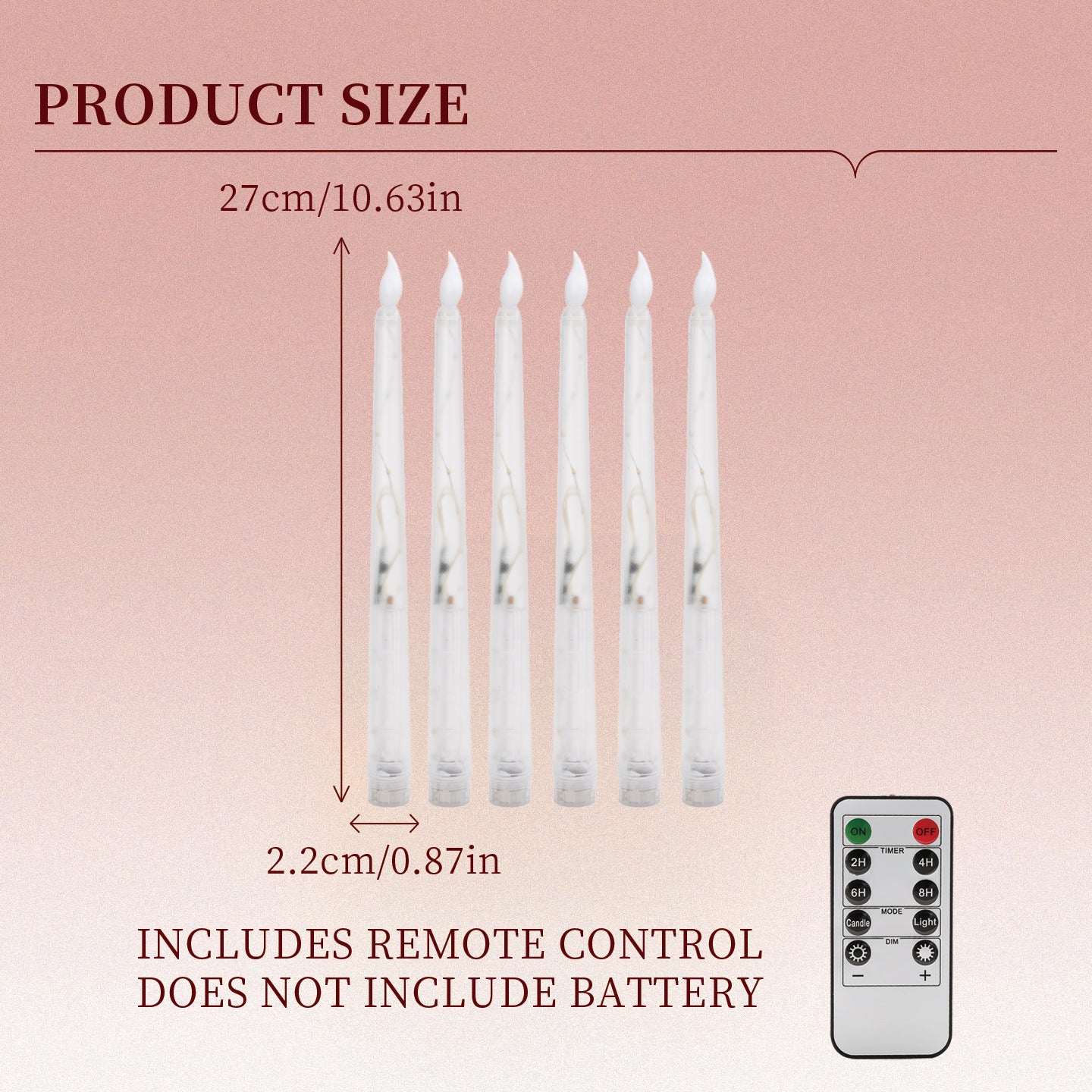 Clear Taper Pillar LED Candle, String Lights Remote Flame Tip