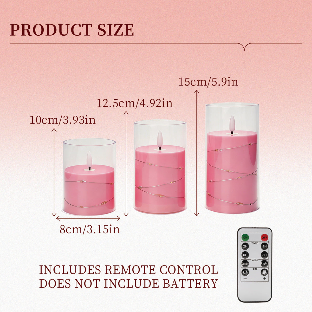 3pcs Plastic 75 flat-mouth pink cup LED bulb string remote control model